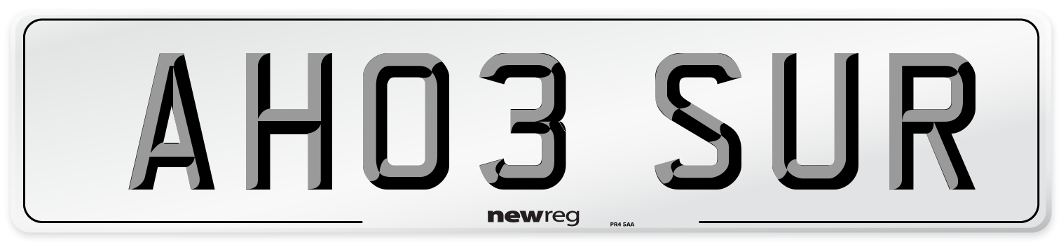 AH03 SUR Number Plate from New Reg